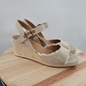 Lucky Brand Women's Mindra Espadrille Wedge Sandal Natural/Plat Linen Size 10M
